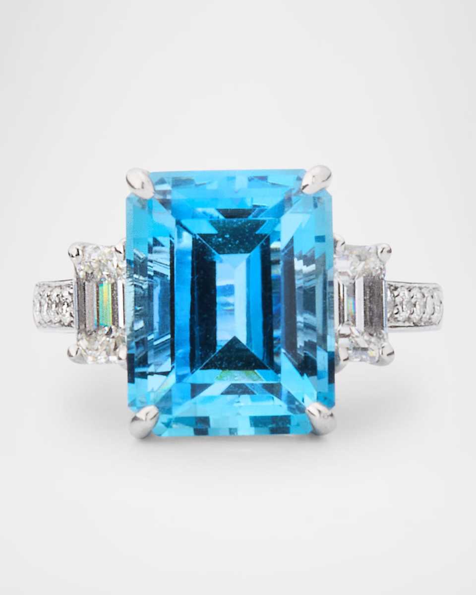 Platinum Aquamarine and Diamond Ring, Size 6